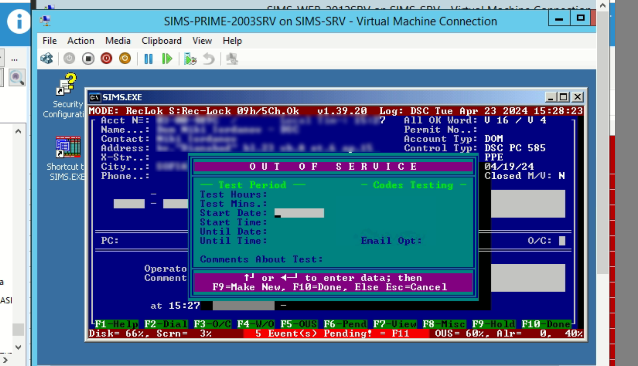 SIMS 2 out of service mode. SIMS 2 out of service mode.